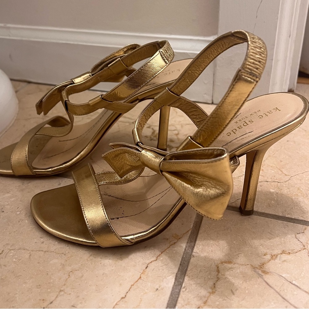 Gold Bow High Heels by Kate Spade